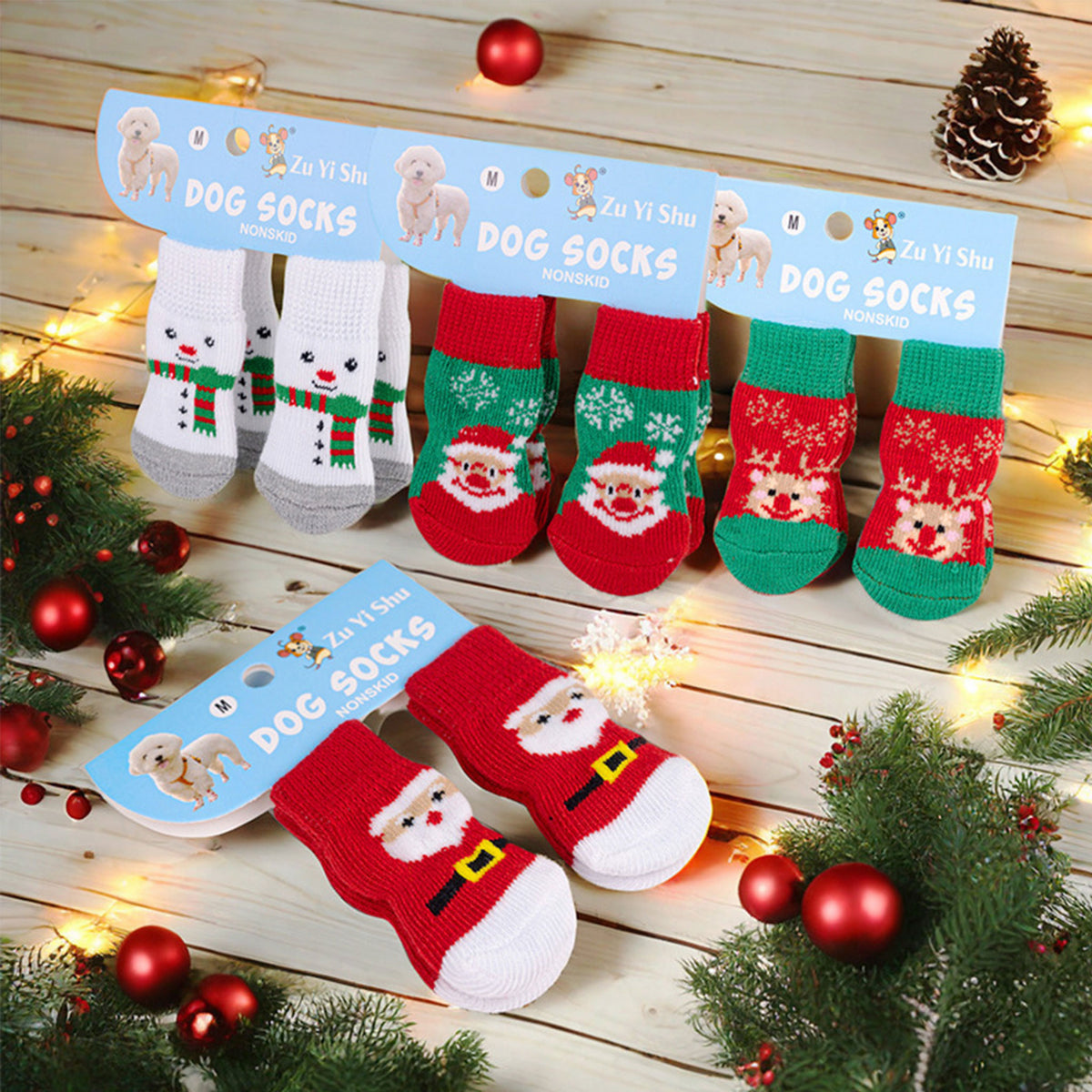 Christmas Anti-Slip Dog Socks, 3 Sets (12 Pcs Total), 15 Holiday Patterns For Puppy Medium Large Dogs