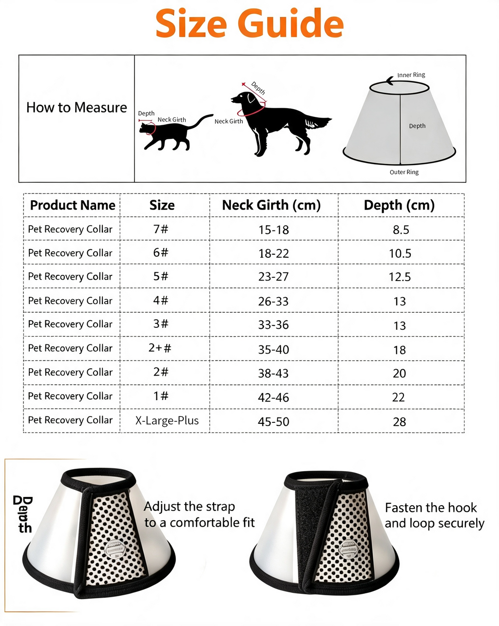 Transparent Elizabethan E‑Collar, Adjustable Recovery Cone for Dogs & Cats, 9 Sizes Available