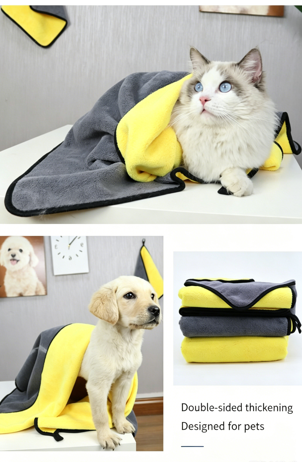 4 Pack Multi-Size Microfiber Pet Bath Towels, Thick Quick Dry Absorbent Towels for Dogs & Cats
