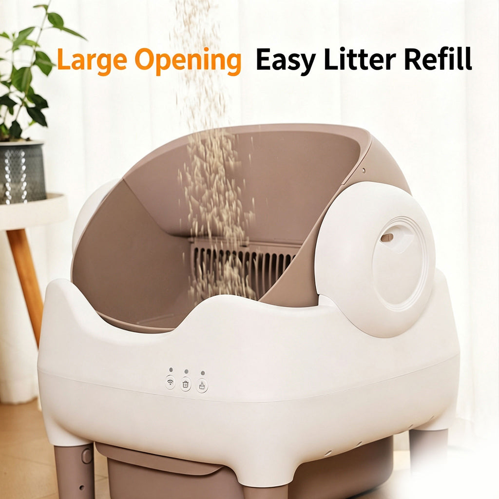 Automatic Self-Cleaning Cat Litter Box — Open Top, APP Control, Odor Control for Large Cats