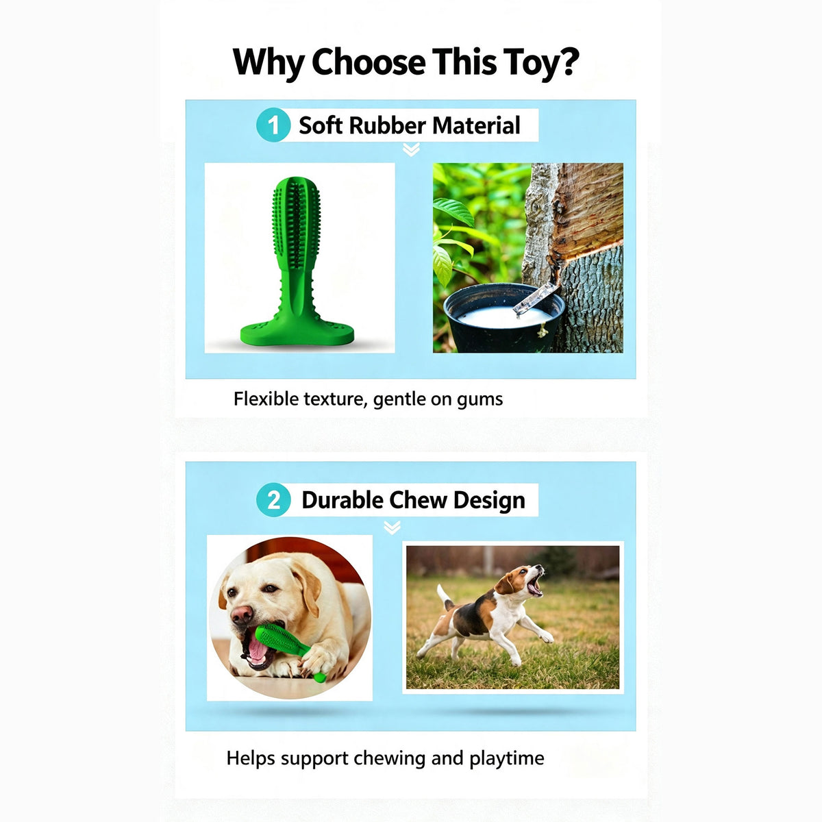 Durable Rubber Dog Chew Stick, Safe Teething Toy, Teeth Cleaning Interactive Play Toy for Medium Large Dogs
