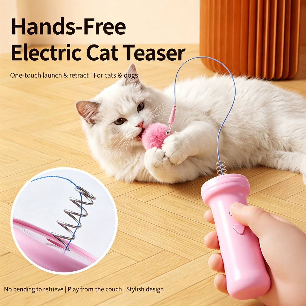 Interactive Electric Cat Teaser — Retractable String Toy with Pom-Pom