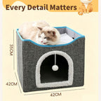 2‑Tier Foldable Cat House with Sisal Scratcher, Washable 2‑Story Cat Cube Bed, All‑Season Breathable Cat Condo