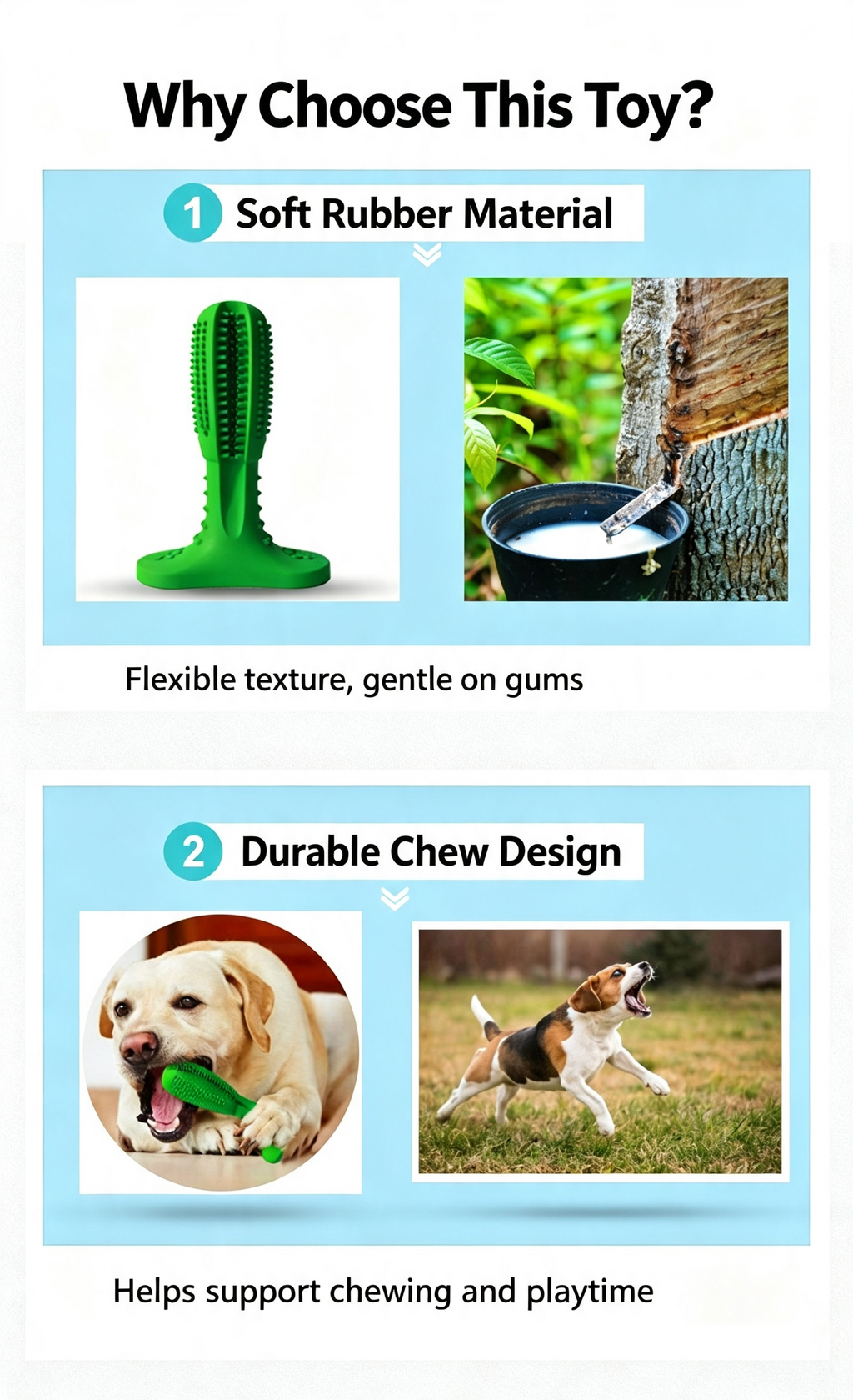 Durable Rubber Dog Chew Stick, Safe Teething Toy, Teeth Cleaning Interactive Play Toy for Medium Large Dogs