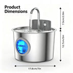 2L Pet Water Fountain, 304 Stainless Steel Automatic Water Dispenser for Cats & Dogs, Quiet Circulating Water Fountain with Bonus Filter Replacements 