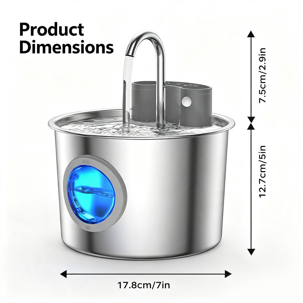 2L Pet Water Fountain, 304 Stainless Steel Automatic Water Dispenser for Cats & Dogs, Quiet Circulating Water Fountain with Bonus Filter Replacements 