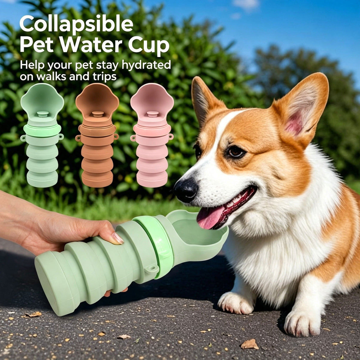 Collapsible Silicone Pet Travel Water Bottle | Portable Dog Water Dispenser for Walking Hiking Outdoor Trips