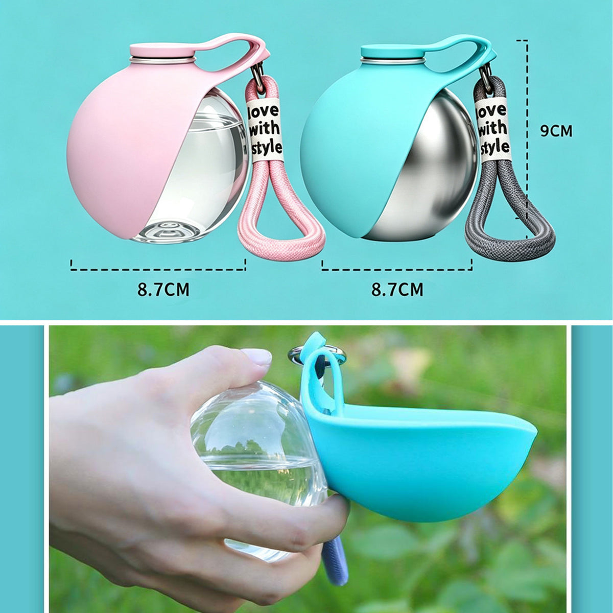 Portable Pet Water Bottle, Spherical Travel Dog Water Cup with Lanyard, Leak‑Proof Outdoor Drinking Dispenser for Walking Hiking Trips for Small Medium Dogs
