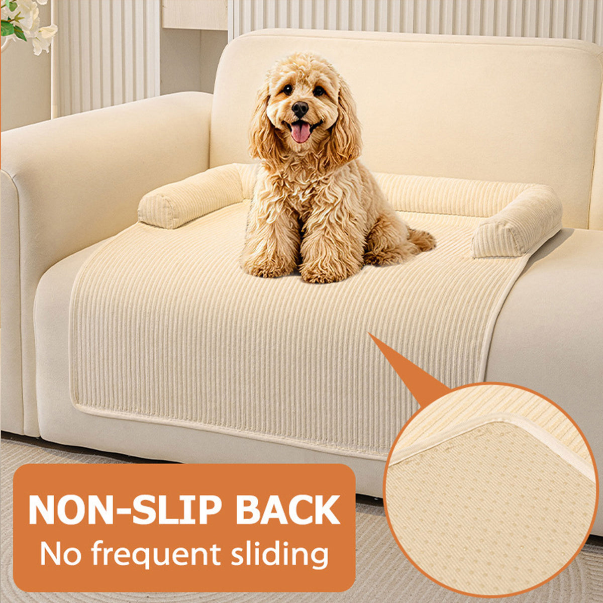 Pet Couch Bed Mat — Corduroy Dog Sofa Cover with Bolster, Non-Slip & Washable