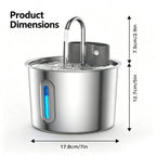 2L Pet Water Fountain, 304 Stainless Steel Automatic Water Dispenser for Cats & Dogs, Quiet Circulating Water Fountain with Bonus Filter Replacements 