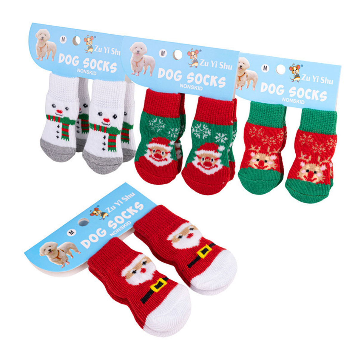 Christmas Anti-Slip Dog Socks, 3 Sets (12 Pcs Total), 15 Holiday Patterns For Puppy Medium Large Dogs