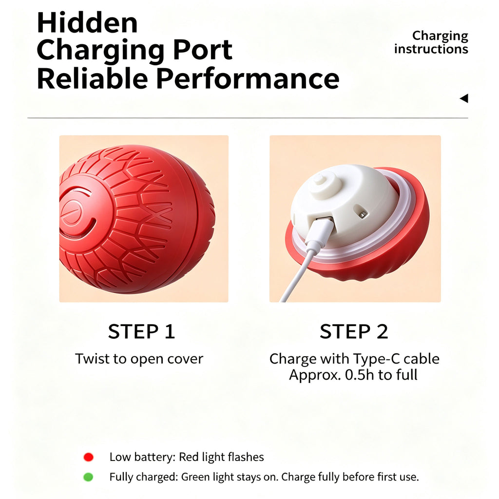Interactive Automatic Rolling Dog Toy, USB‑C Rechargeable Moving Pet Ball for Small & Medium Dogs, Enrichment Play Toy for Indoor Outdoor Use