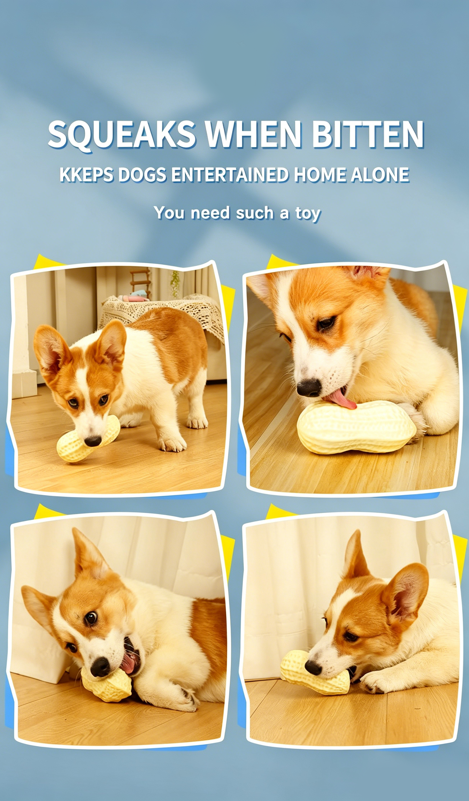 Squeaky Peanut Dog Chew Toy, Non‑Toxic Food‑Safe TPR Milk‑Scented Teething Toy, Interactive Dental Care Toy for Puppy Small Medium Large Dogs