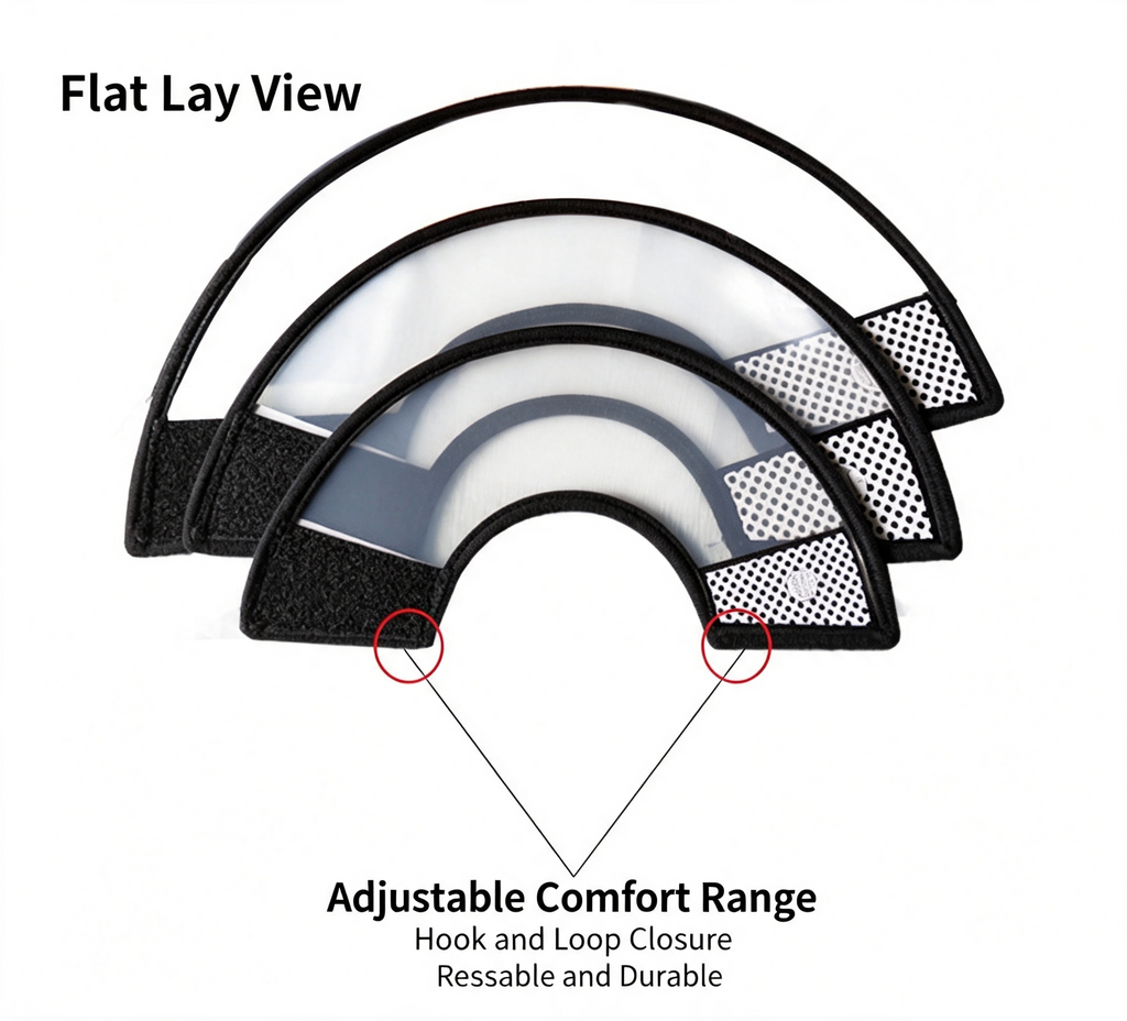 Transparent Elizabethan E‑Collar, Adjustable Recovery Cone for Dogs & Cats, 9 Sizes Available