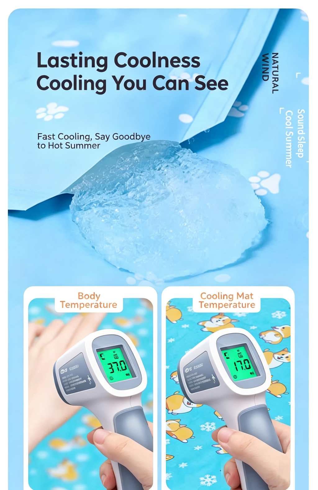 Pet Self Cooling Gel Mat, Non-Toxic Summer Cool Bed for Dogs & Cats, Waterproof Scratch Resistant 4 Sizes XS-L