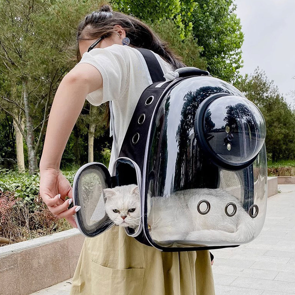 Cat Space Backpack Carrier, Semi‑Shaded Privacy Clear Pet Travel Backpack, Breathable Carrier for Small Cats & Puppies Under 6kg