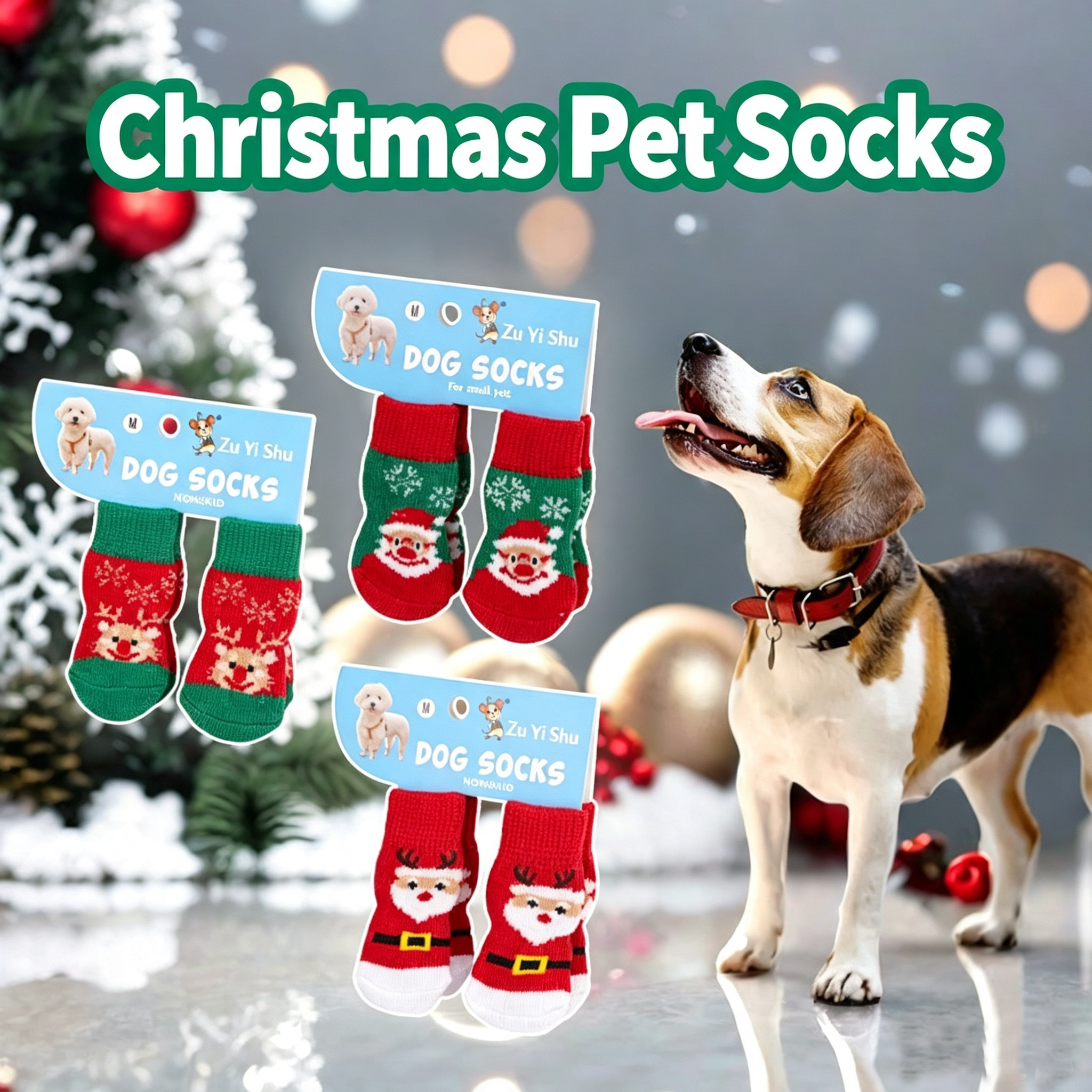 Christmas Anti-Slip Dog Socks, 3 Sets (12 Pcs Total), 15 Holiday Patterns For Puppy Medium Large Dogs