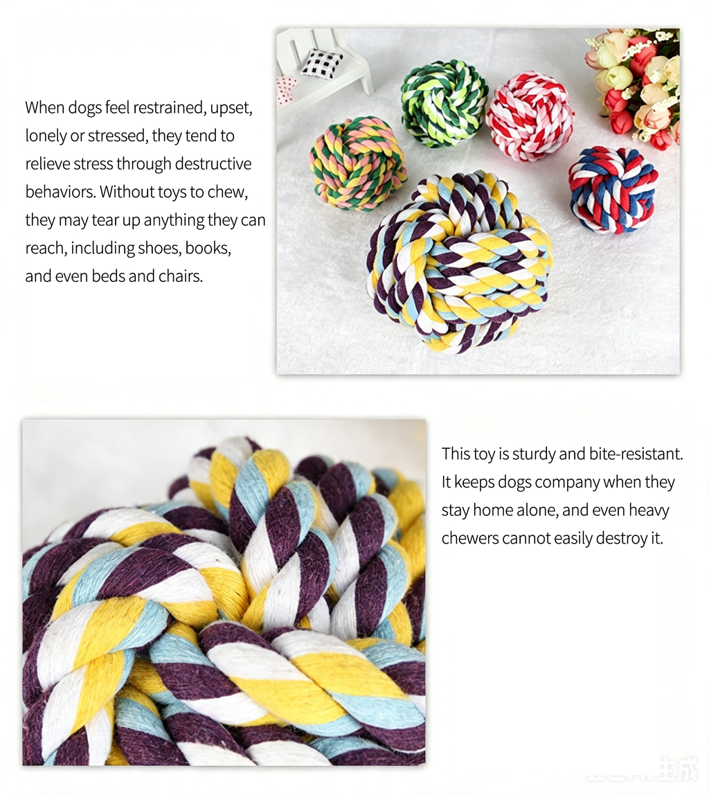 Cotton Braided Rope Dog Toy, Teeth‑Cleaning Colorful Chew Ball for Pets
