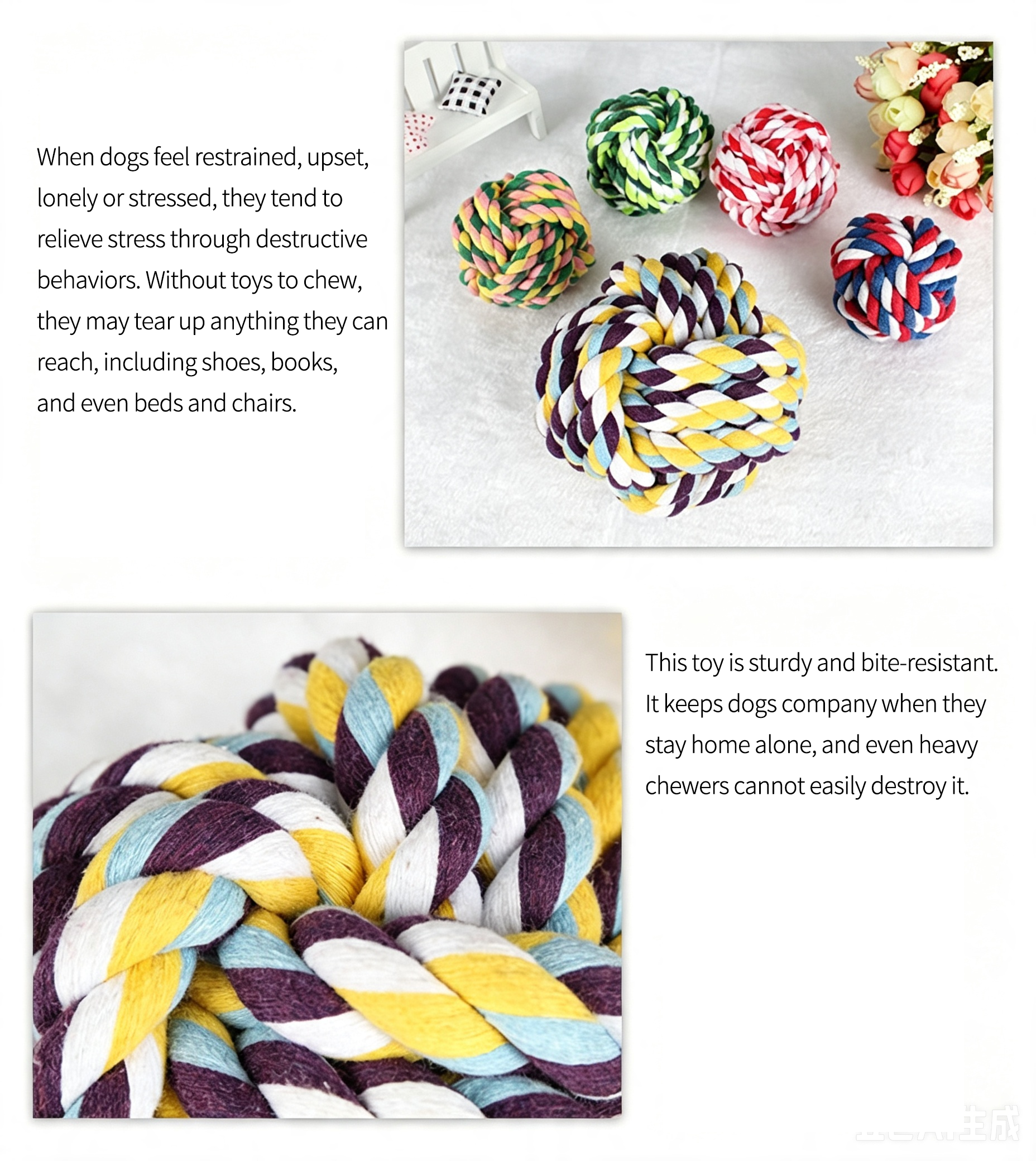 Cotton Braided Rope Dog Toy, Teeth‑Cleaning Colorful Chew Ball for Pets