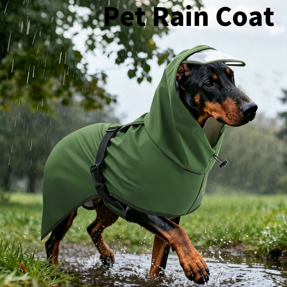 Waterproof Dog Raincoat with Leash Hole, Nano Waterproof Layer, Available in Yellow & Army Green, Sizes M-4XL