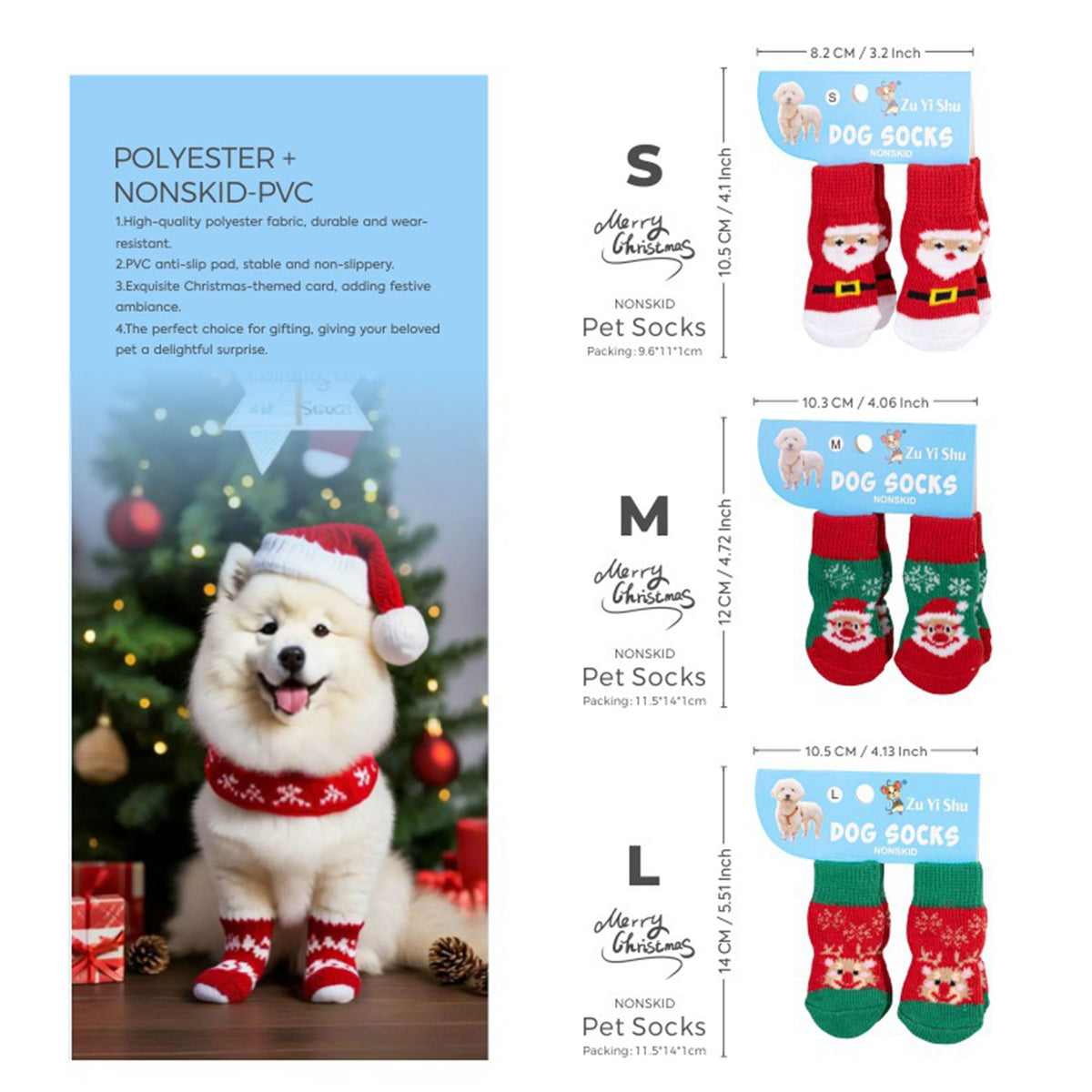 Christmas Anti-Slip Dog Socks, 3 Sets (12 Pcs Total), 15 Holiday Patterns For Puppy Medium Large Dogs