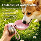 Portable Dog Water Bottle, 285ml Foldable Silicone Pet Travel Water Bowl, Stainless Steel Outdoor Water Dispenser for Walking Hiking Camping