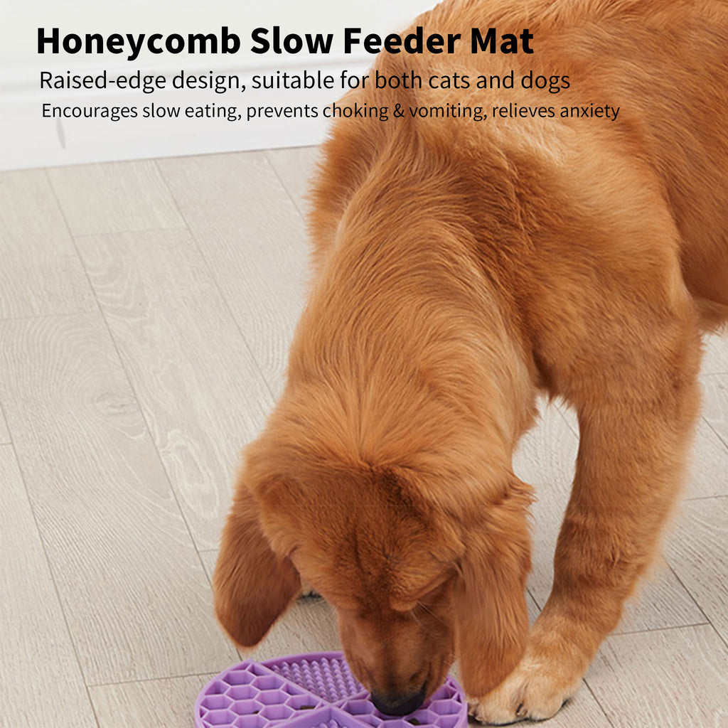Silicone Slow Feeder Mat for Dogs & Cats, 61 Suction Cups Anti‑Slip Puzzle Feeding Mat, Dual‑Height Ridge Design for Wet & Dry Food