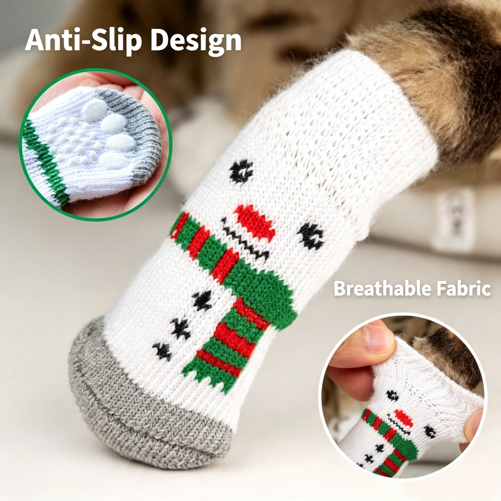 Christmas Anti-Slip Dog Socks, 3 Sets (12 Pcs Total), 15 Holiday Patterns For Puppy Medium Large Dogs