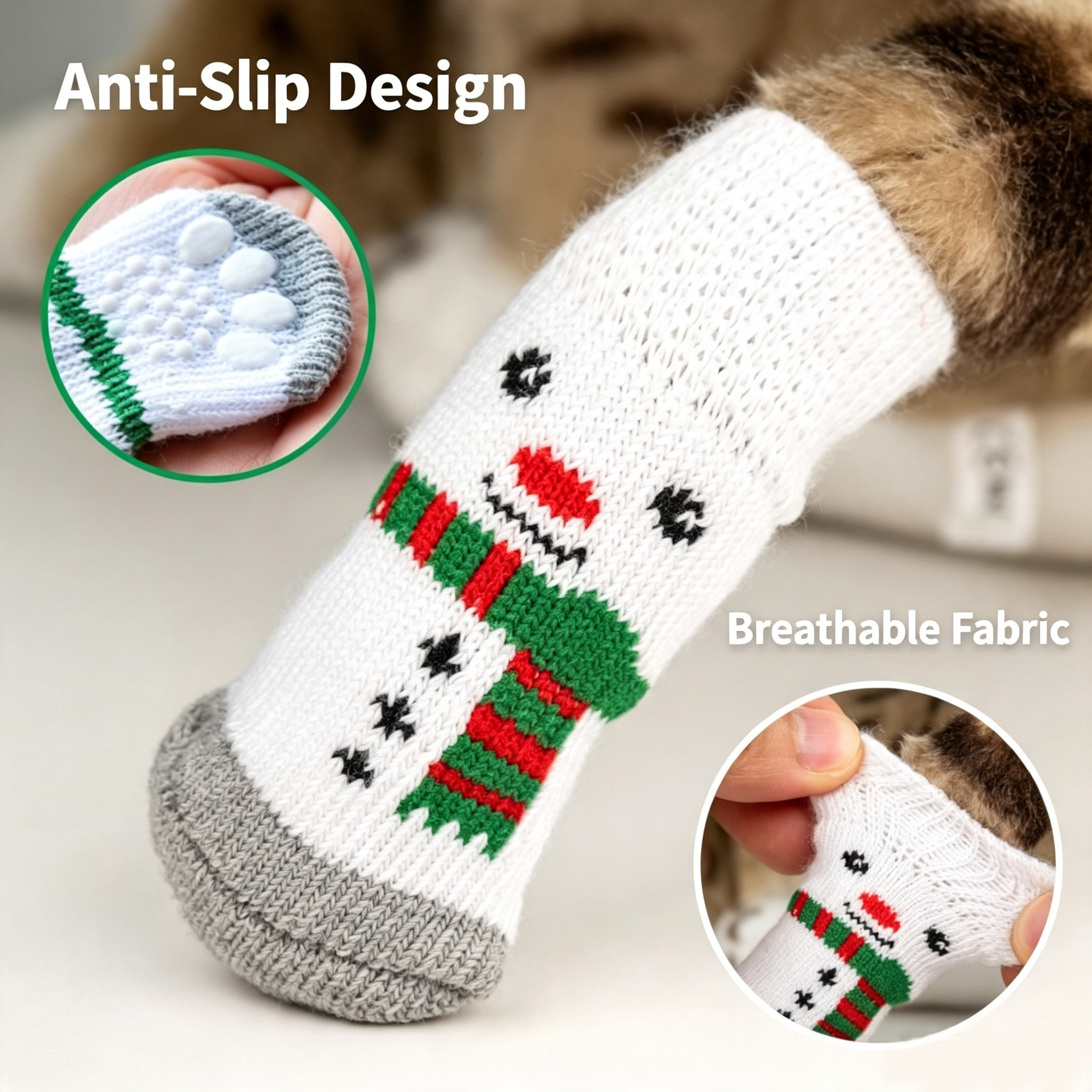Christmas Anti-Slip Dog Socks, 3 Sets (12 Pcs Total), 15 Holiday Patterns For Puppy Medium Large Dogs