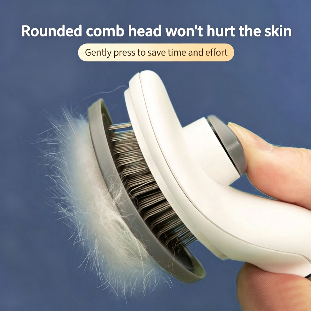 Self‑Cleaning Slicker Brush for Dogs & Cats, One‑Button Release Loose Hair, Gentle Fine Round Pins Pet Grooming Comb