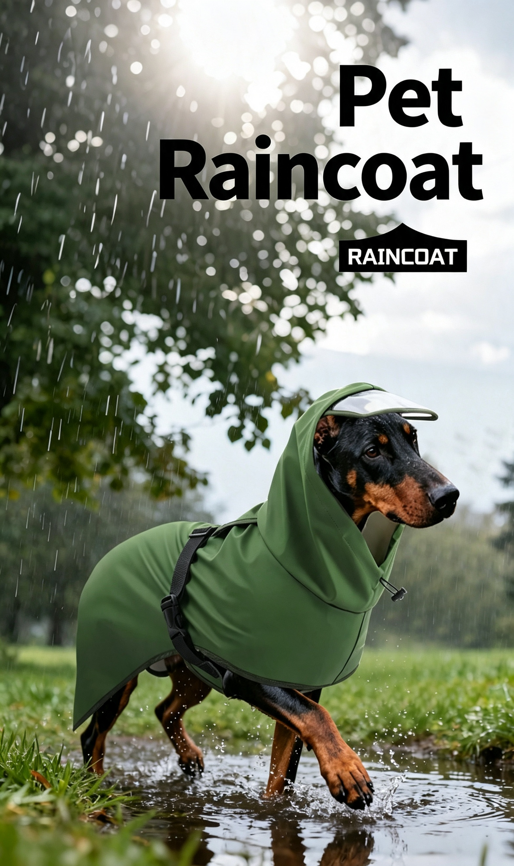 Waterproof Dog Raincoat with Leash Hole, Nano Waterproof Layer, Available in Yellow & Army Green, Sizes M-4XL