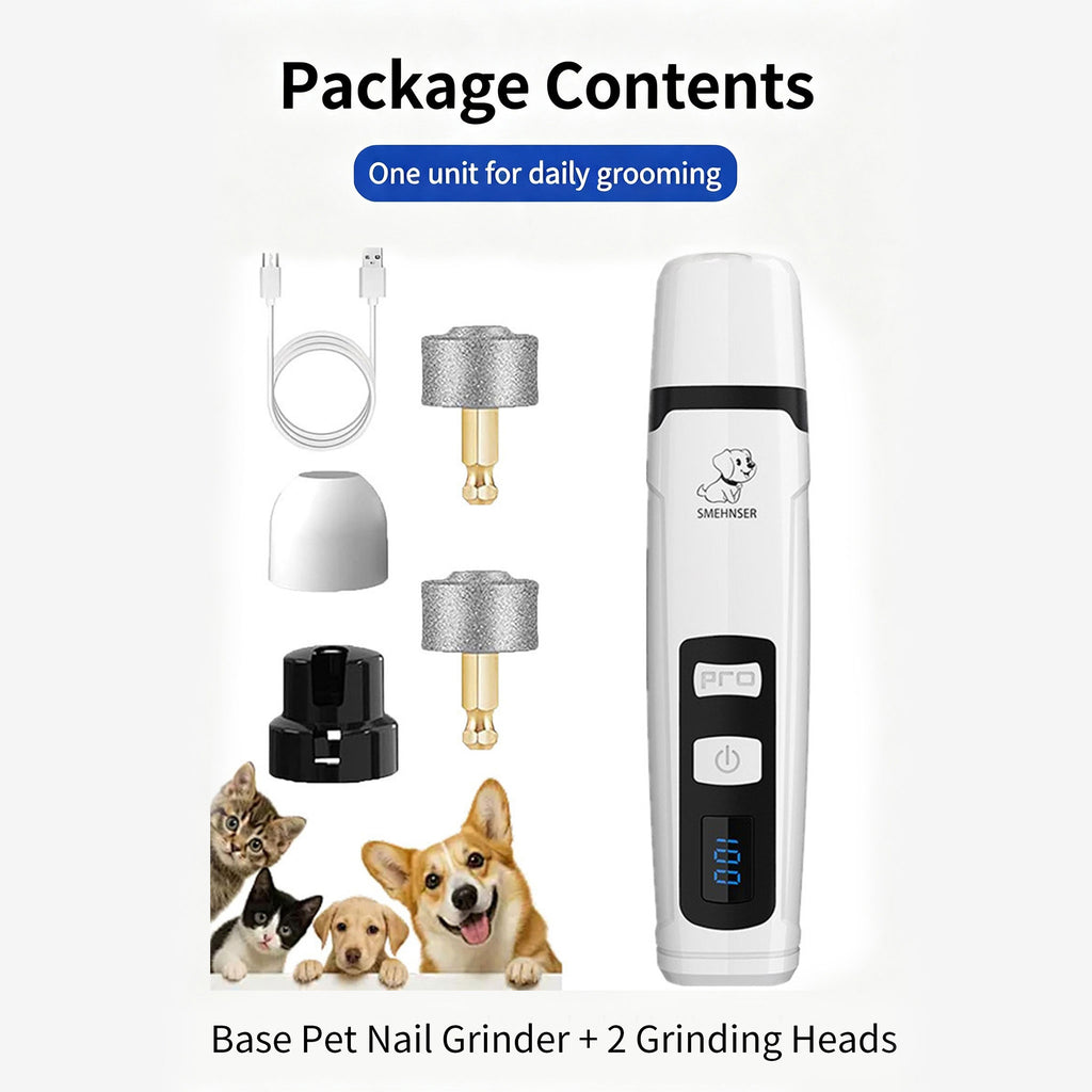 Rechargeable Electric Pet Nail Grinder, Low‑Vibration Quiet Nail Trimmer with Dual LED Lights, 2‑Speed for Dogs & Cats, Comes with 2 Extra Grinding Heads