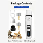 Rechargeable Electric Pet Nail Grinder, Low‑Vibration Quiet Nail Trimmer with Dual LED Lights, 2‑Speed for Dogs & Cats, Comes with 2 Extra Grinding Heads
