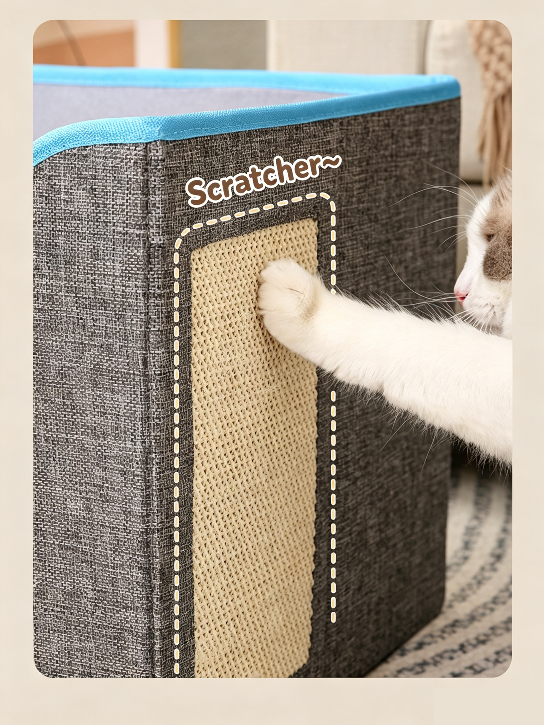 2‑Tier Foldable Cat House with Sisal Scratcher, Washable 2‑Story Cat Cube Bed, All‑Season Breathable Cat Condo