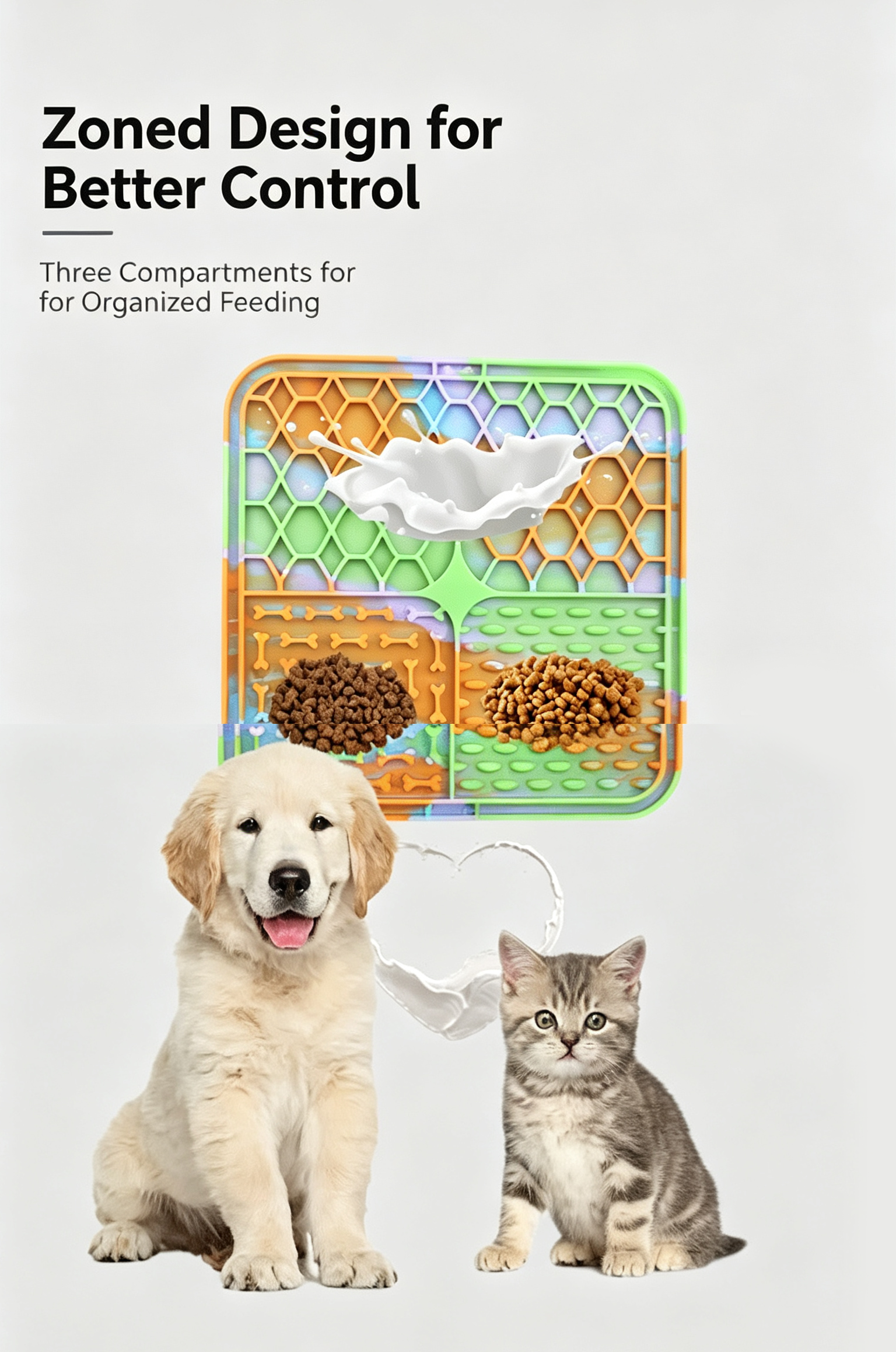 3 Large Zone Square Silicone Pet Lick Mat Non-Slip Suction Slow Feeding Pad for Puppies Dogs Cats