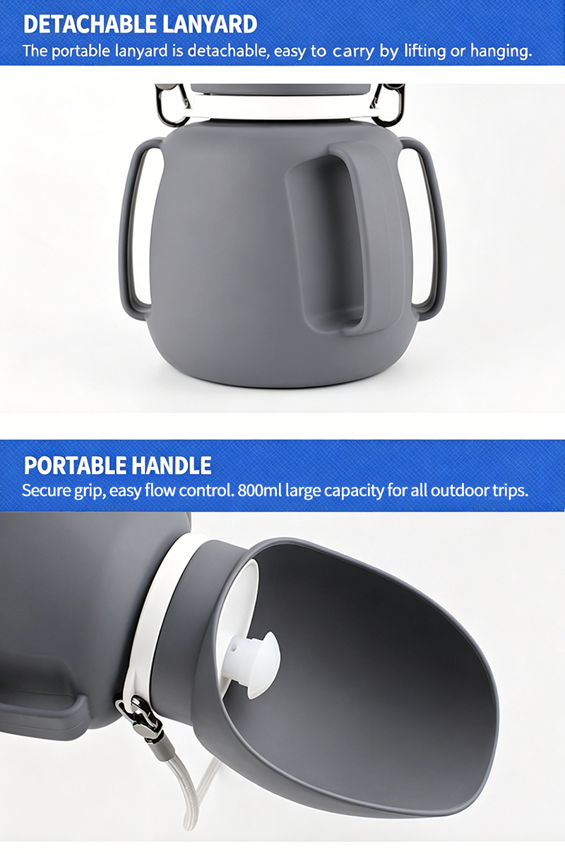 800ml Foldable Silicone Pet Water Bottle, Portable Leak‑Resistant Dog Water Dispenser with Detachable Strap for Outdoor Walking Hiking