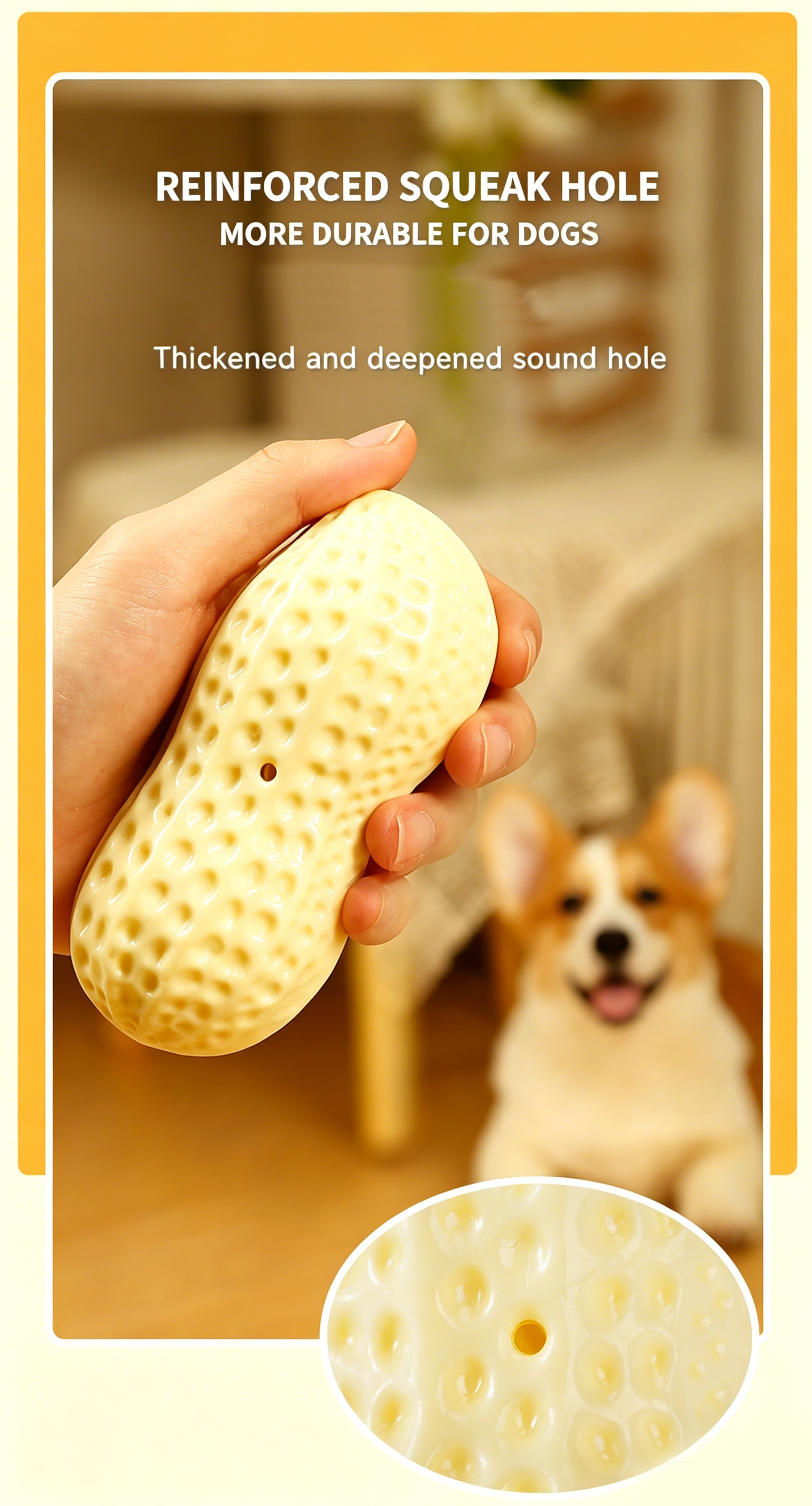 Squeaky Peanut Dog Chew Toy, Non‑Toxic Food‑Safe TPR Milk‑Scented Teething Toy, Interactive Dental Care Toy for Puppy Small Medium Large Dogs