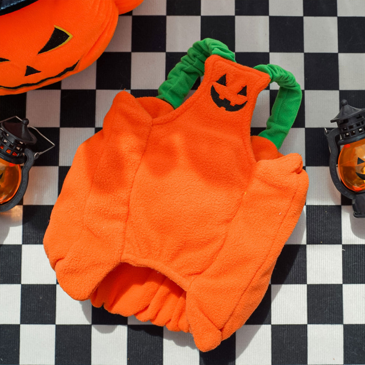 Halloween Pumpkin Dog & Cat Costume Set – Soft Plush Vest + Hat