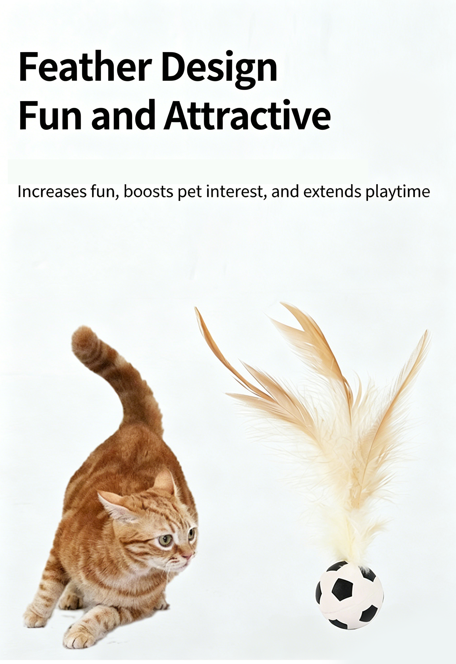 Sports‑Style Feather Bouncy Ball Cat Toy 4‑Pack｜Silent Interactive Kitten Play Teaser Toy