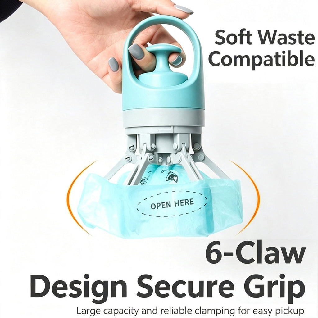 Foldable 6-Claw Pet Pooper Scooper, Cup-Shape Portable Waste Grabber with Built-in Waste Bag Dispenser, Zero-Contact Dog & Cat Poop Picker for Outdoor Walking