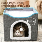2‑Tier Foldable Cat House with Sisal Scratcher, Washable 2‑Story Cat Cube Bed, All‑Season Breathable Cat Condo