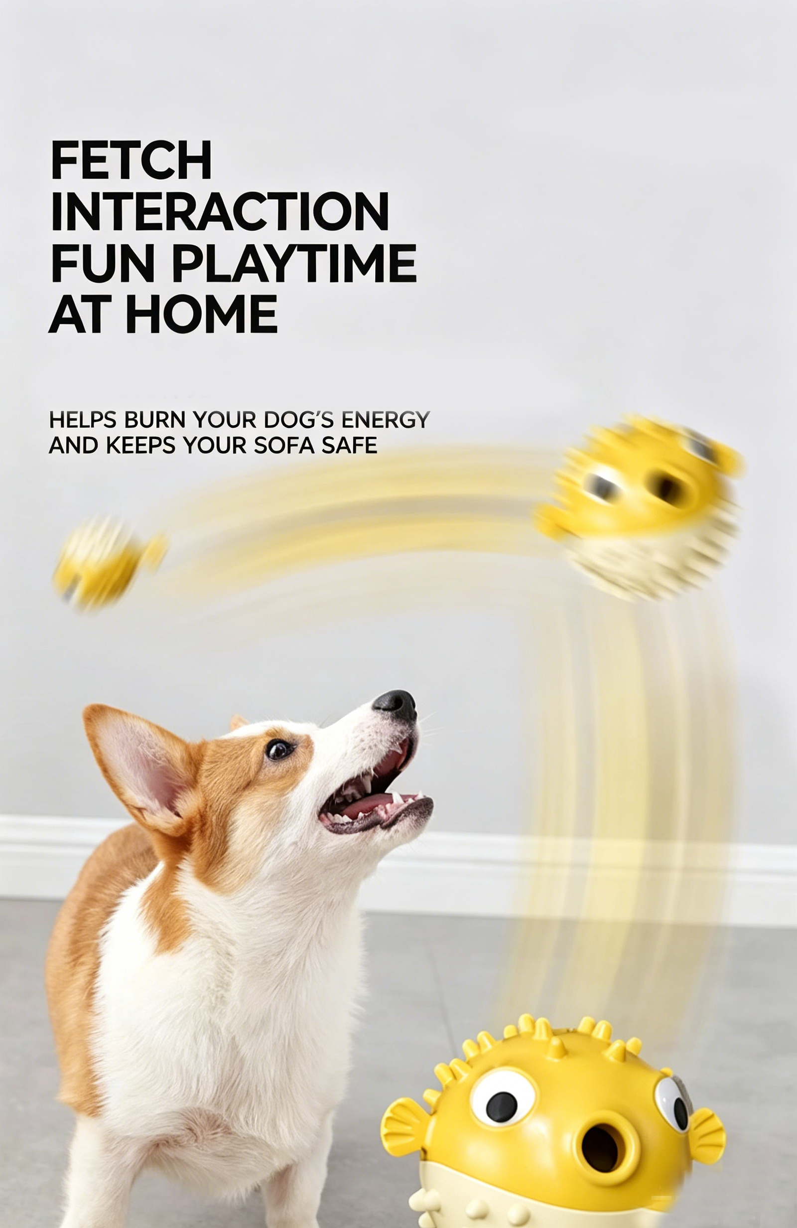 Bouncy Fish Dog Treat Dispenser Toy, Food‑Safe TPR Squeaky Chew Toy, Durable Interactive Molar Toy for Puppies Medium Large Dogs