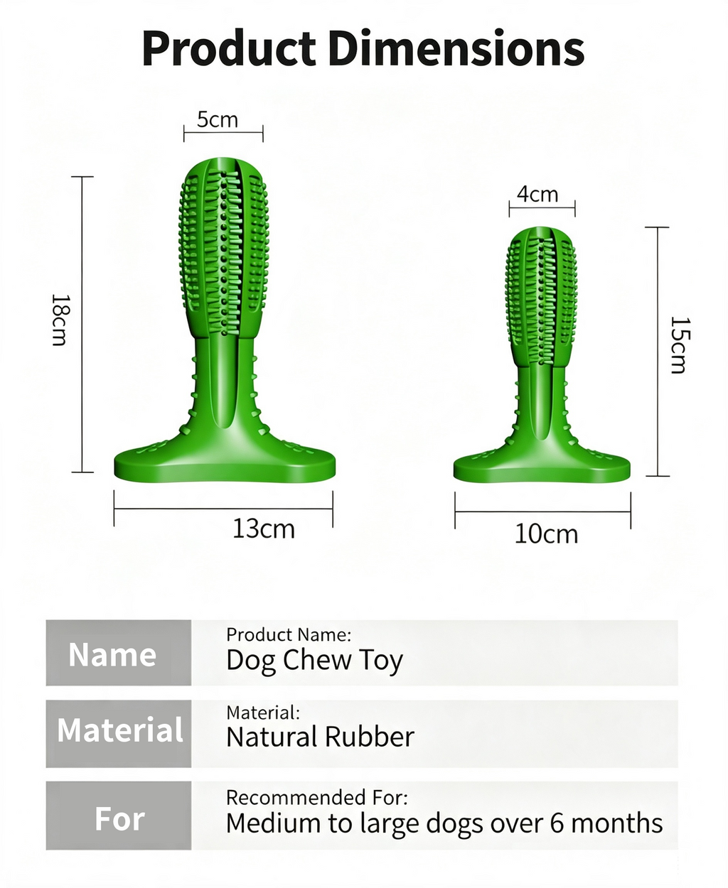 Durable Rubber Dog Chew Stick, Safe Teething Toy, Teeth Cleaning Interactive Play Toy for Medium Large Dogs