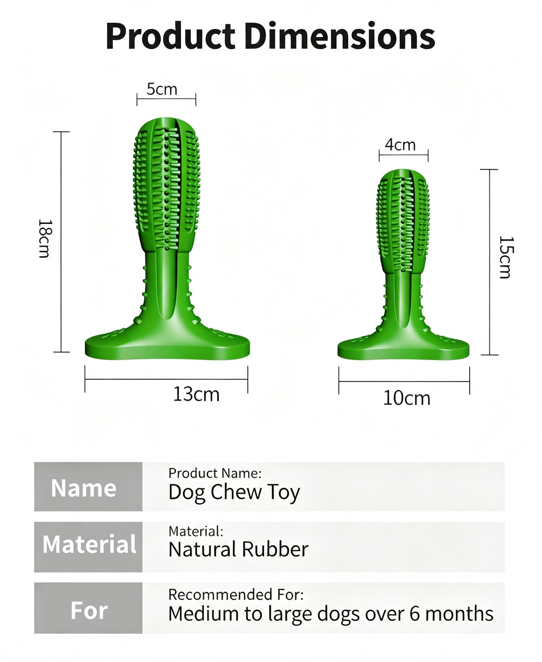 Durable Rubber Dog Chew Stick, Safe Teething Toy, Teeth Cleaning Interactive Play Toy for Medium Large Dogs