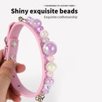 Stylish Pearl‑Decor Microfiber PU Leather Pet Collar, Adjustable Comfort Collar for Small Medium Large Dogs & Cats