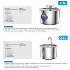 2L Pet Water Fountain, 304 Stainless Steel Automatic Water Dispenser for Cats & Dogs, Quiet Circulating Water Fountain with Bonus Filter Replacements 
