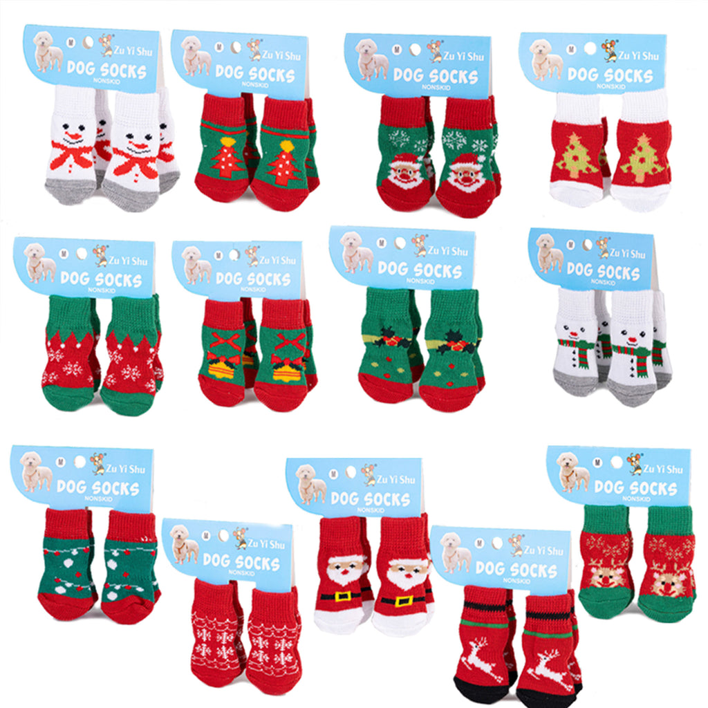 Christmas Anti-Slip Dog Socks, 3 Sets (12 Pcs Total), 15 Holiday Patterns For Puppy Medium Large Dogs