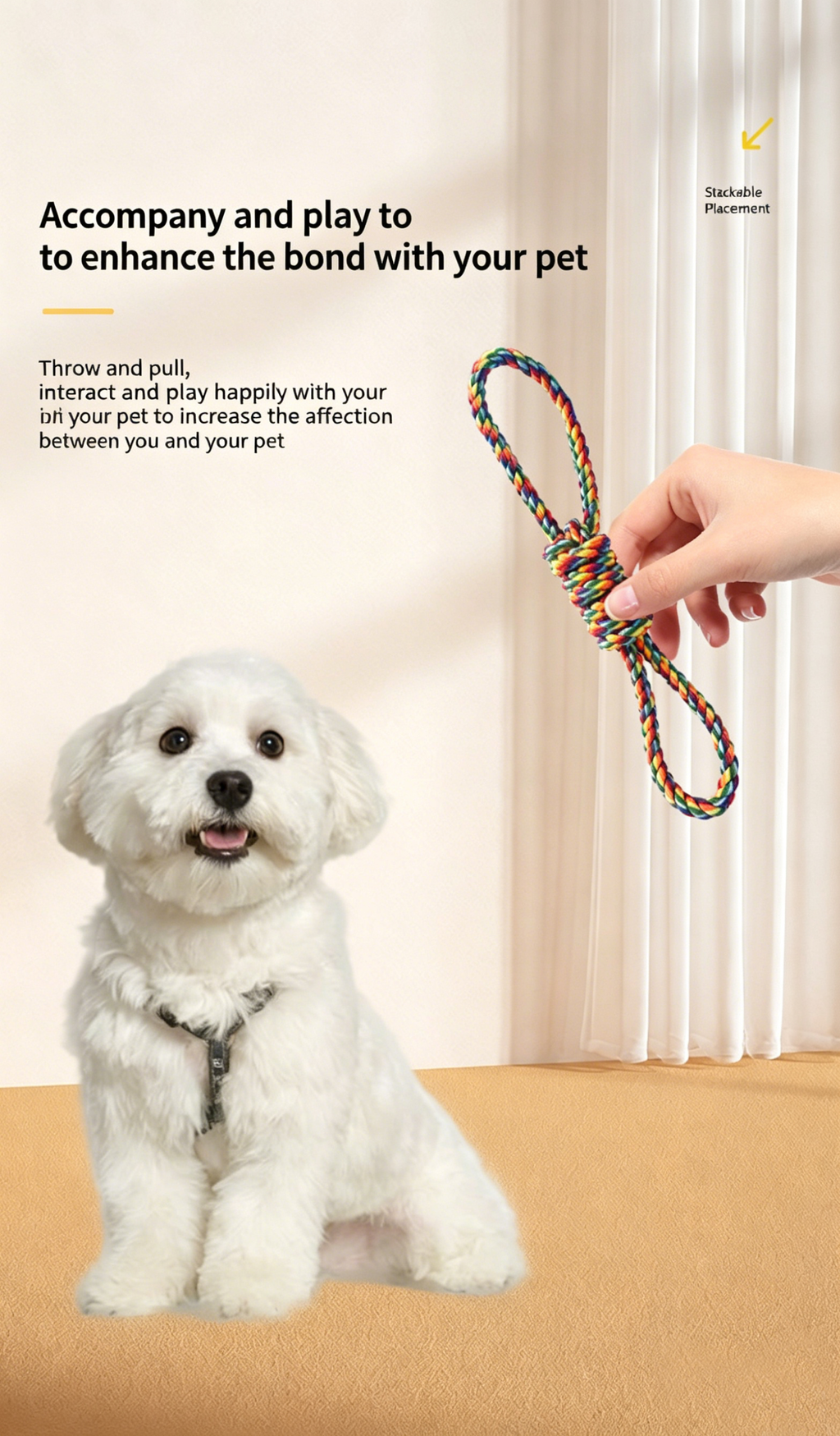 Rainbow Braided Cotton Rope Dog Chew Toy Sets, Multi Shape Interactive Play Toys for All Breeds Dogs