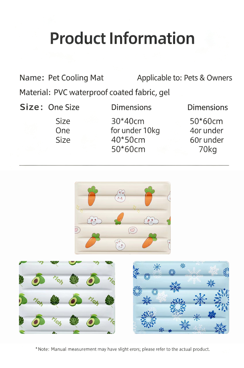 Pet Self Cooling Gel Mat, Non-Toxic Summer Cool Bed for Dogs & Cats, Waterproof Scratch Resistant 4 Sizes XS-L