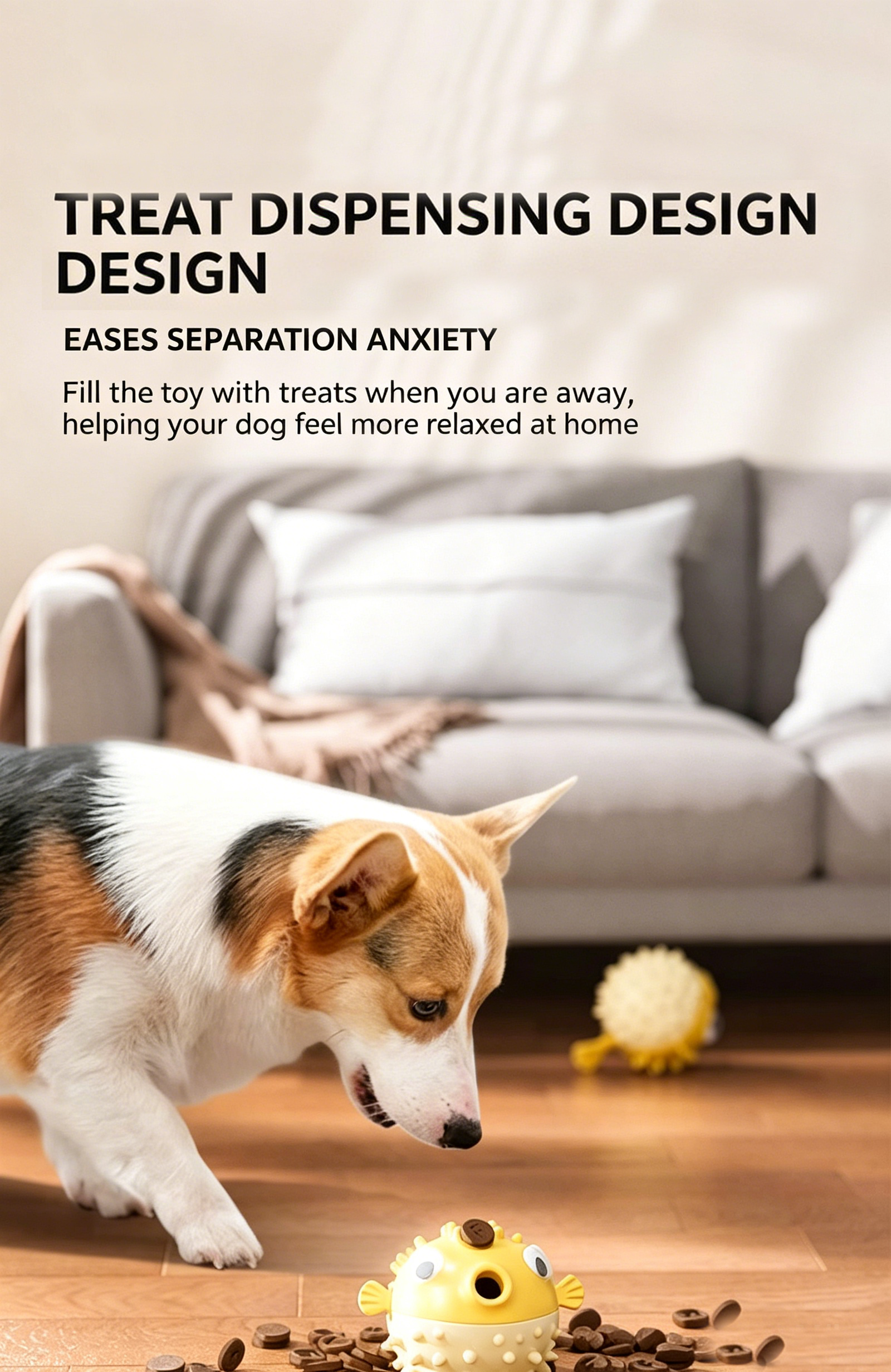 Bouncy Fish Dog Treat Dispenser Toy, Food‑Safe TPR Squeaky Chew Toy, Durable Interactive Molar Toy for Puppies Medium Large Dogs
